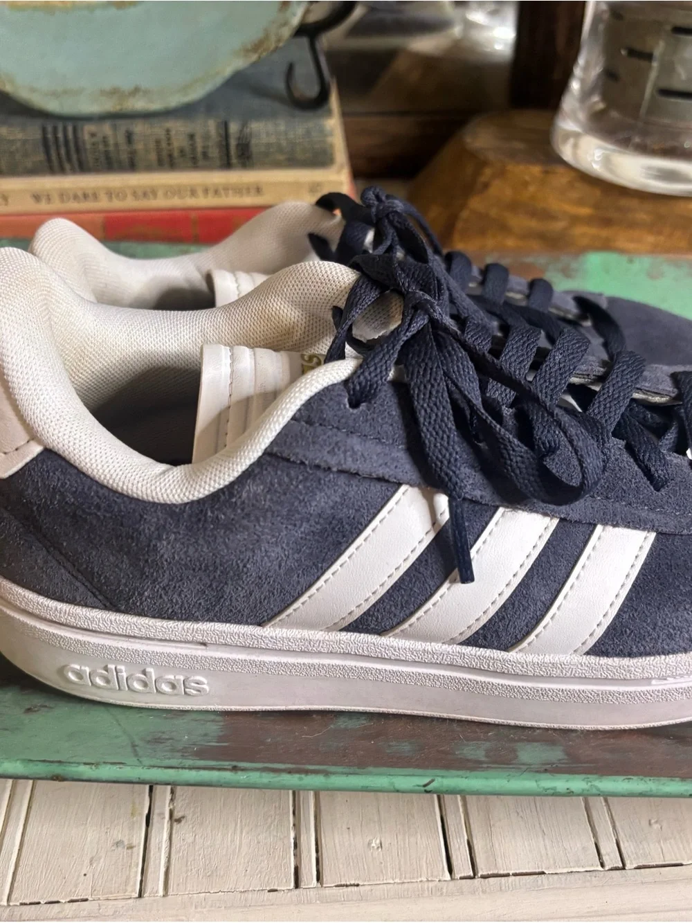adidas grey Suede Sneakers with White Stripes